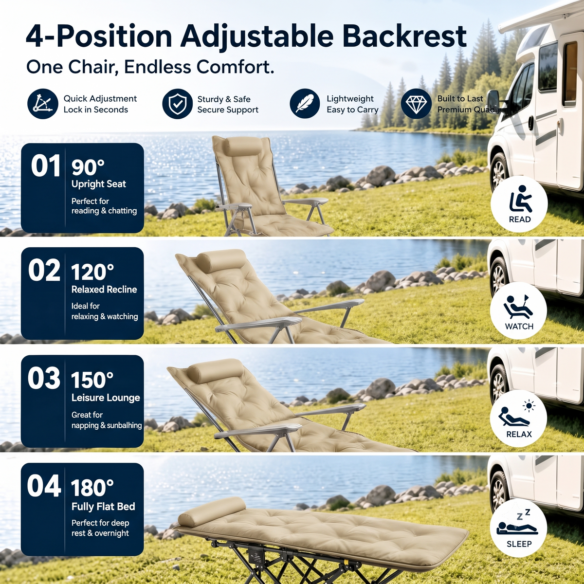 Portable Folding Camping Chair – Adjustable & Sturdy ⛺