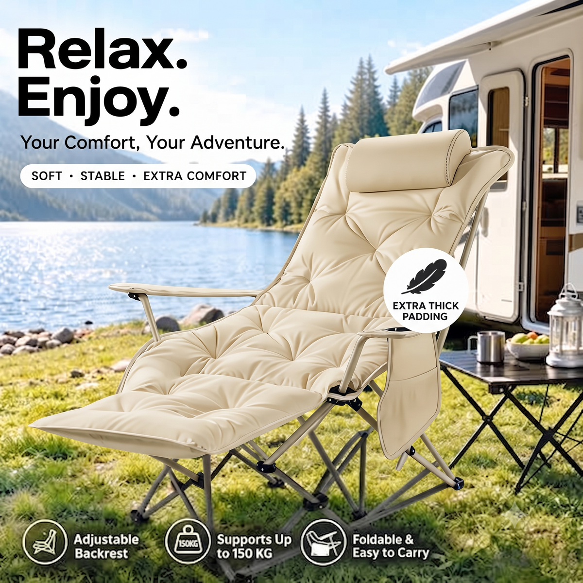 Portable Folding Camping Chair – Adjustable & Sturdy ⛺