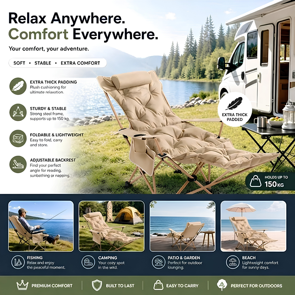 Portable Folding Camping Chair – Adjustable & Sturdy ⛺