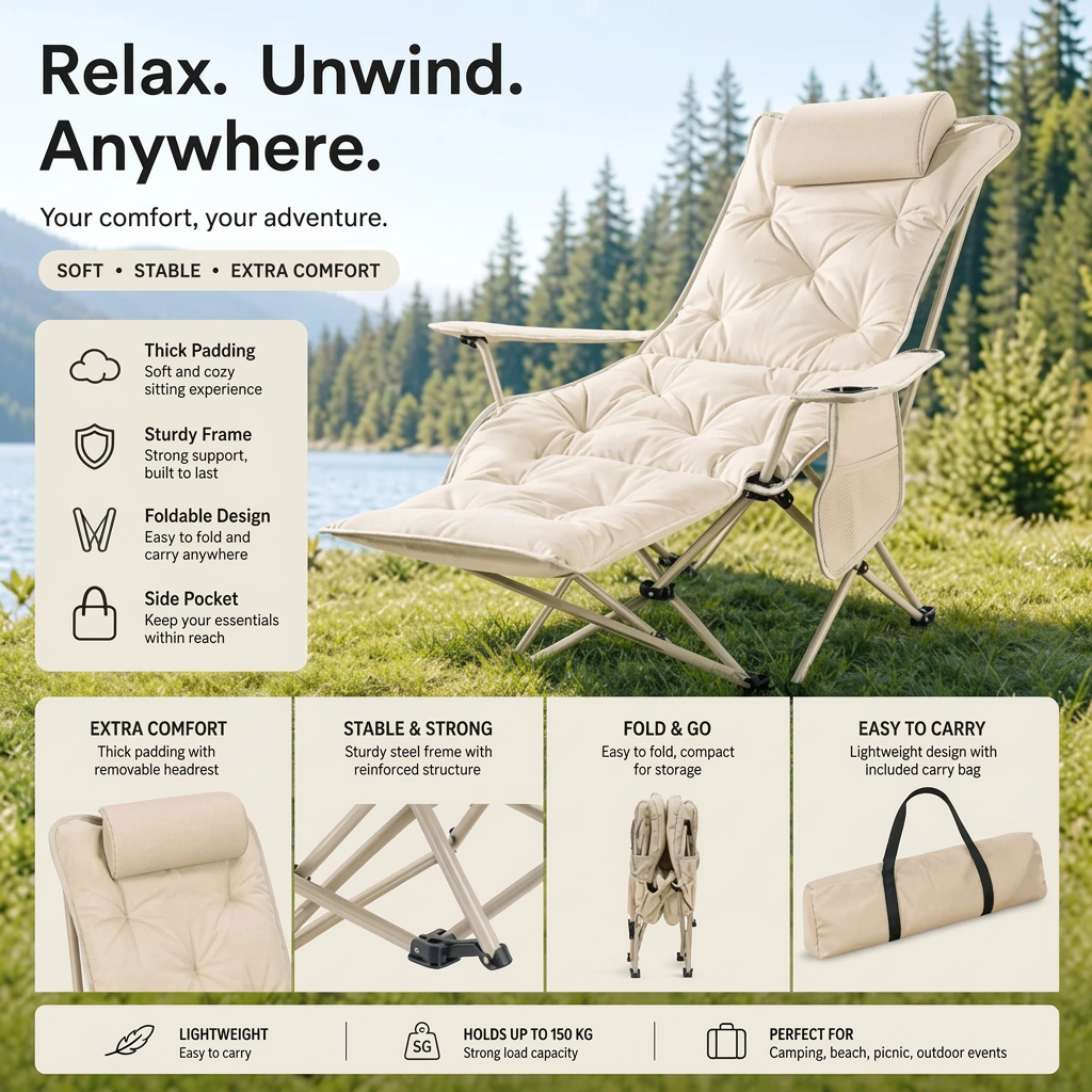 Portable Folding Camping Chair – Adjustable & Sturdy ⛺