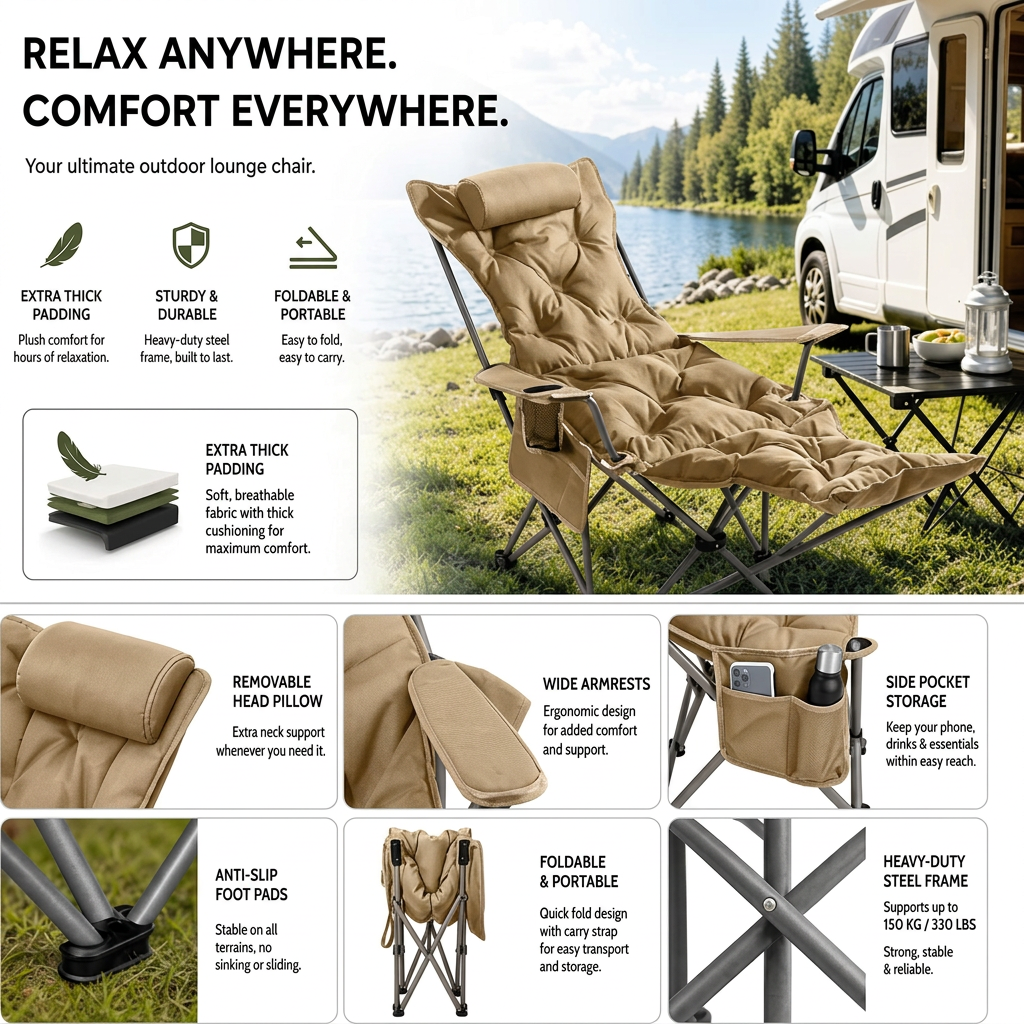 Portable Folding Camping Chair – Adjustable & Sturdy ⛺
